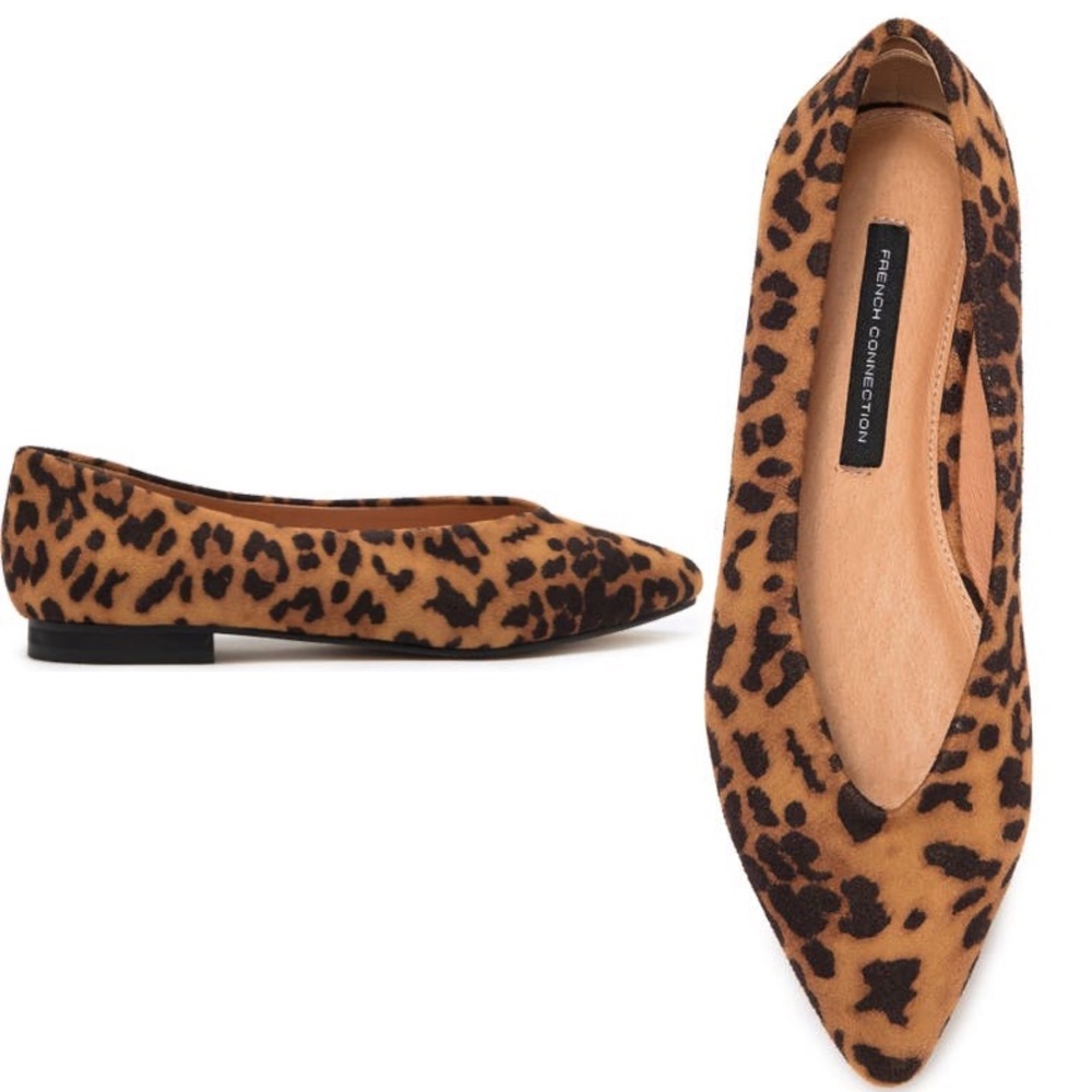 FRENCH CONNECTION - NWT faux suede pointed leopard print flats, size 10